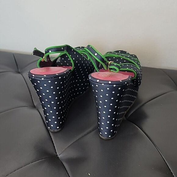 Lilly Pulitzer Polka Dot Wedge Peep Toe Sandals Navy White - Picture 3 of 11
